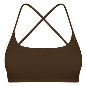 Women Cross Back Sport Bras Padded Strappy Crop Open Back Low Impact Bras Sexy Fitness Tank Tops with Removable Pads Thin Straps for Gym Yoga Workout (Option: Bra BrownM)