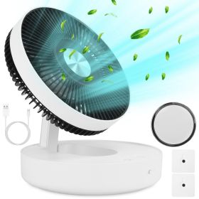Foldable Rechargeable LED Desk Fan Wall Mounted Fan with Magnetic Remote Hanging Oscillating Fan with 4 Speeds 2 Brightness Time Setting Automatic Rot (Option: WallMountFan White)