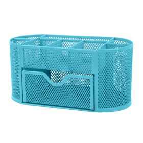 Metal Mesh Pencil Holders Desk Organizer w/9 Compartment Pen Holder Storage (Option: PenOrganizer SkyBlue)