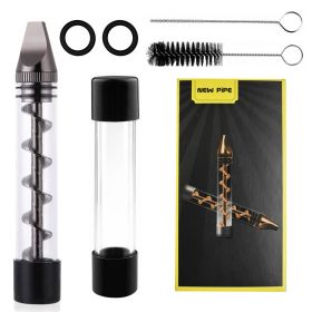Glass Blunt Pipe Twisty 7-in-1 Grinder Blunt Kit w/ Smoking Metal Tip Cleaning Brush (Option: SmokingTwistyPipe Gunmetal)