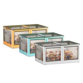 3Pcs Foldable Storage Bins with Lid 4 Doors Collapsible Stackable Closet Organizer Containers with Lock 4Pcs Wheels (Option: 3PcsBins LGreen)