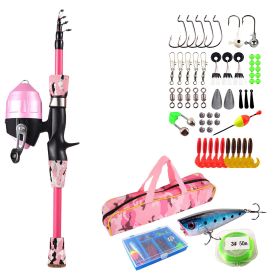 Kids Fishing Pole Set Fishing Starter Kit Telescopic Fishing Rod and Reel Combo Kit with Tackle Box 56Pcs Fishing Lures for Boys Girls (Option: FishingPole 1.5MPink)
