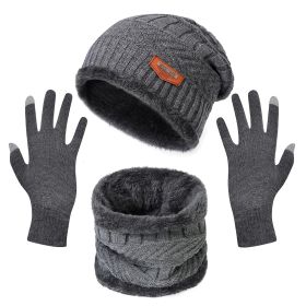 Winter Knitted Hat Scarf Gloves 3Pcs Winter Warm Beanie and Touch Screen Gloves Scarf Set Knit Beanie Skull Cap Neck Warmer Mittens for Men Women (Option: HatScarfGloves Grey)