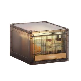 16.5L Stackable Storage Bin Plastic Drawer with Lid Closet Organizer Two Ways Opening Storage Box for Closet Kitchen Living Room Bedroom (Option: StorageBin LBrown)