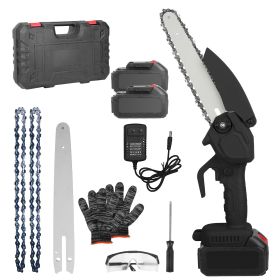 Electric Mini Chainsaw Portable Handheld Cordless Small Chain Saw Battery Powered with 2Pcs 1200mAh Rechargeable Batteries 8in Chains Gloves Goggles f (Option: MiniChainsaw Black)