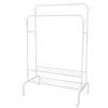 Garment Hanging Rack Clothing Hanging Rail Pillow Shoe Display Organizer Clothes Organizer Stand with 2 Rails 2 Shelves 4 Rolling Wheels 4 Hooks