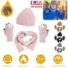 Winter Knitted Hat Scarf Gloves 3Pcs Winter Warm Beanie and Touch Screen Gloves Long Neck Scarf Set Knit Beanie Skull Cap Neck Warmer Anti-Slip Mitten