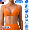 Women Deep V-Neck Sports Bras U-Shaped Back Sport Bras Padded Strappy Crop Open Back Low Impact Bras Sexy Fitness Tank Tops with Removable Pads for Gy