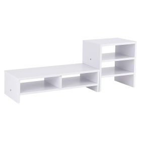 Computer Laptop Monitor Riser Stand Desktop Wooden Storage Organizer 3 Layer Shelf (White) (Color: White)