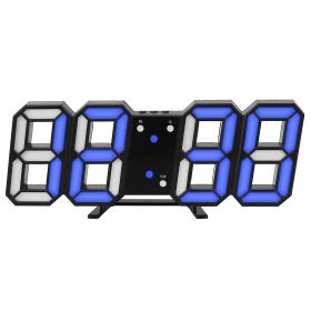 3D LED Digital Wall Clock Sound Control Table Desk Alarm Clock w/ 3 Auto Adjustable Brightness Snooze Date Temperature 12/24Hr Time Display For Office (Option: Clock BlackBlueLight)