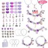 66Pcs Charm Bracelet Making Kit Kids\' Jewelry Necklace Making Kits Colorful DIY Charm Beads Pendant Set Jewelry Decor Supplies with Gift Box for 5-12