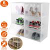 6Packs Collapsible Shoe Box Stackable Shoe Storage Bin Transparent Dustproof Hard PP Shoe Organizer Container with Magnetic Door