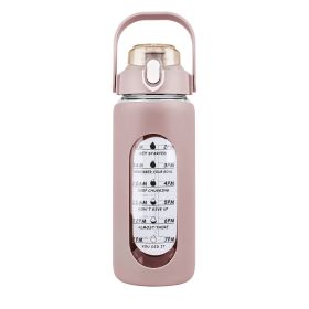 64Oz Glass Water Bottle Sports Water Bottle Motivational Water Bottle Water Intake Tracker Bottle with Straw Time Marker Silicone Sleeve Handle for Gy (Option: Bottle 64OZCoffee)