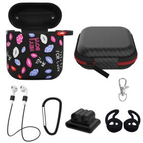 Silicone Case for Apple AirPod 1 2 AirPods Protective Cover Skin w/Strap Ear Hooks Watch Band Holder (Option: AP12Case BlackLip)