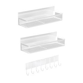 3 Pack Strong Magnetic Spice Rack with 8 Hooks Fridge Oven Microwave Magnetic Storage Shelves Seasoning Holder Organizer for Jars Seasoning Tins Utens (Option: SpiceRack White)