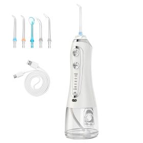 Portable Water Dental Flosser Cordless Rechargeable Dental Oral Irrigator IPX7 Waterproof Teeth Cleaner with 5 Modes 5 Nozzles 10.14oz Detachable Wate (Option: DentalFlosser White)