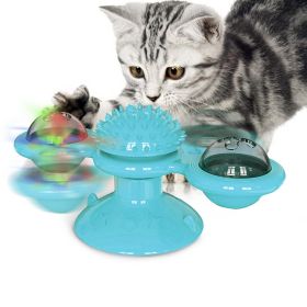 Windmill Cat Toy Turntable Interactive Teasing Pet Toy Wall Mount Turning Tickle Scratch Hair Brush Cat Toy with Catnip Light Ball (Option: WindmillCatToy Blue)