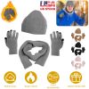 Winter Knitted Hat Scarf Gloves 3Pcs Winter Warm Beanie and Touch Screen Gloves Long Neck Scarf Set Knit Beanie Skull Cap Neck Warmer Anti-Slip Mitten