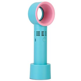 Portable Handheld Bladeless Fan Rechargeable Cooling USB Fan Desktop Use Fan w/ 3 Gears LED Indicator Cooling Fan (Option: BladelessFan Blue)