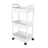 3 Tier Rolling Utility Cart Movable Storage Organizer with Drawer Lockable Wheels 360 Degree Rotatable Hallow Design for Bedroom Bathroom Kitchen