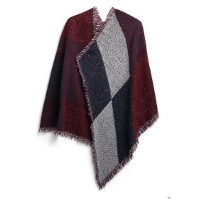 Women Winter Warm Scarf 74.8x25.6In Long Soft Knitted Shawl Extra Thick Plaid Blanket Wrap Cape (Option: WinterScarf Red)
