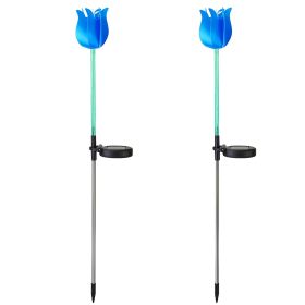 2Pcs Solar Powered Tulip Garden Light Wind Mill Waterproof Landscape Stake Lamp Decorative Lawn Lights For Yard Driveway Walkway Patio (Option: GardenLight Blue)