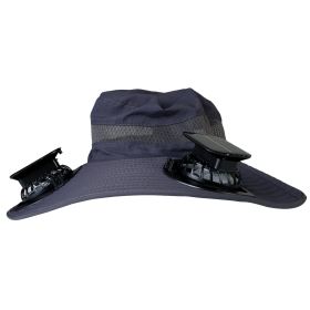 Outdoor Wide Brim Sun Hat With 2 Rechargeable Fans Solar Powered 3 Wind Speeds UPF50+ Breathable Waterproof Nylon Mesh Outdoor Hat For Hiking Camping (Option: FanHat DarkGrey)