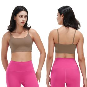 Women Strap Sport Bras Padded Strappy Crop Square Neck Low Impact Bras Sexy Fitness Tank Tops with Removable Pads Flat Straps for Gym Yoga Workout Run (Option: Bra BrownL)
