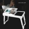 Foldable Laptop Table Bed Notebook Desk w/Cooling Fan Mouse Board LED light 4 x USB Ports Breakfast Snacking Tray with Storage Groove For Home Office