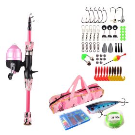 Kids Fishing Pole Set Fishing Starter Kit Telescopic Fishing Rod and Reel Combo Kit with Tackle Box 56Pcs Fishing Lures for Boys Girls (Option: FishingPole 1.2MPink)