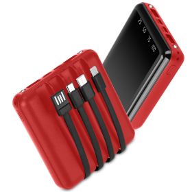 10000mAh Portable Charger Power Bank External Battery Pack w/ 4 Built-in Cables w/ LED Flashlight (Option: 10000MAPowerBank Red)