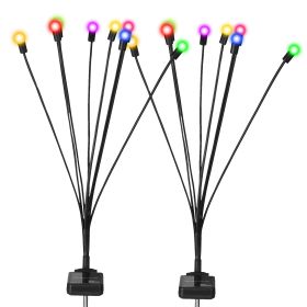 2Pcs Solar Firefly Lights Swaying Decorative Pathway Lamp IP65 Waterproof Landscape Patio Yard Night Light (Option: FireflyLight Color)