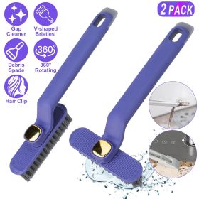 2 Pack Multi-Function Rotating Crevice Cleaning Brush Stiff Bristle Brush Gap Cleaner with 2-In-1 Clip and Spade for Tight Spaces Bathroom Kitchen (Option: 2PcsCleanBrush Purple)