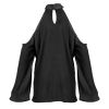 Women\'s Sexy Off The Shoulder Blouses Cold Shoulder Tops V-Neck Long Sleeve T-Shirt Solid Color Summer