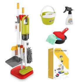 14Pcs Kids Cleaning Toy Set Toddler Housekeeping Pretend Play Kit with Vacuum Cleaner Broom Mop Organization Stand for Boys Girls Aged 3 4 5 (Option: KidCleaningSet Red)