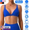 Women Deep V-Neck Sports Bras U-Shaped Back Sport Bras Padded Strappy Crop Open Back Low Impact Bras Sexy Fitness Tank Tops with Removable Pads for Gy