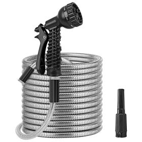 25FT/50FT/100FT Heavy Duty Stainless Steel Garden Hose Garden Watering Kit Metal Water Hose with 2 Nozzles 12 Patterns Flexible Extendable Kink Tangle (Option: MetalWaterHose 100FT)