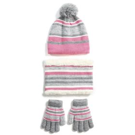 Winter Kids Knitted Hat Scarf Gloves 3Pcs Boys Girls Winter Warm Beanie Hat and Glove Scarf Set Beanie Neck Warmer Mittens for 4-7-Year-Old Kids (Option: HatScarfGloves Pink)