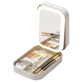 Portable Travel Makeup Bag With LED Mirror Rechargeable Beauty Mirror With 3 Color Light Dimmable Brightness Waterproof Cosmetic Bag With 4 Compartmen (Option: MakeupMirror White)