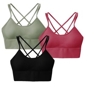 3Packs Women Cross Back Sport Bras Padded Strappy Medium Support Bras Sexy Fitness Tank Tops with Removable Pads for Gym Yoga Workout Running (Option: Bra GNRDBK2XL)