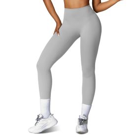 Women\'s High Waist Workout Leggings Tummy Control Compression Yoga Tight Pants Gym Pants Athletic Running Leggings with 25In Inseam No Front Seam (Option: Leggings GreyL)