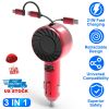 21W 3 In 1 Retractable Car Charger Fast Car Charger Mini Car Phone Charger with USB Port Type-C Cable LT & Micro Cable Fit For IOS Phone 15/14/13 And
