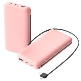 10000mAh Power Bank Portable Phone Charger External Battery Pack with LT & Type-C Double-ended Cable Type-C USB Cable Fit For IOSPhone 14 Android And (Option: PowerBank Pink)
