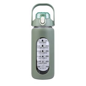 64Oz Glass Water Bottle Sports Water Bottle Motivational Water Bottle Water Intake Tracker Bottle with Straw Time Marker Silicone Sleeve Handle for Gy (Option: Bottle 64OZGreen)