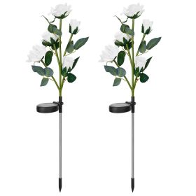 2Pcs Solar Powered Lights Outdoor Rose Flower LED Decorative Lamp Water Resistant Pathway Stake Lights For Garden Patio Yard Walkway (Option: SolarRoseLight White)
