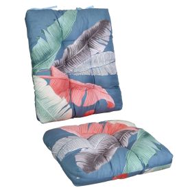 2Pcs Rocking Chair Cushion Upper And Lower Back And Seat Sets with Non-Slip Ties Polyester Fiber Filling Comfortable for Indoor Home Office Car (Option: Pad BlueColorLeaf)