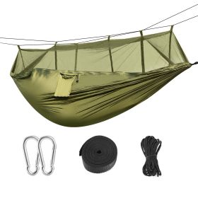 600lbs Load 2 Persons Hammock w/Mosquito Net Outdoor Hiking Camping Hommock Portable Nylon Swing Hanging Bed w/ Strap Hook Carry Bag (Option: MosquitoNetHammock GRN)
