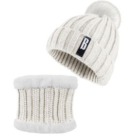 Winter Beanie Hat Scarf Set Women Warm Knitting Skull Cap Neck Warmer for Walking Running Hiking Camping Outdoors Gift (Option: KnittedHat Cream)