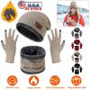 Winter Knitted Hat Scarf Gloves 3Pcs Winter Warm Beanie and Touch Screen Gloves Scarf Set Knit Beanie Skull Cap Neck Warmer Mittens for Men Women