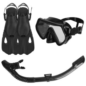 Snorkeling Gear Mask Fin Snorkel Set with Diving Mask Dry Top Snorkel Adjustable Swim Fins for Swimming Snorkeling Travel Diving (Option: SnorkelSet SMBlack)
